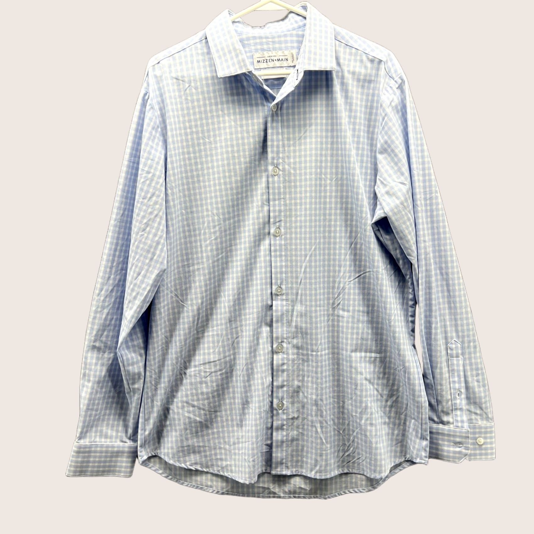 Mizzen+Main Mizzen+Main Shirt Men XL Blue Button-Down Check Leeward Gingham Stretch, Regular Fit, Long Sleeve, Button-Up, Casual/Formal, Preppy, All Seasons Size US XL / EU 56 / 4 - 1 Thumbnail