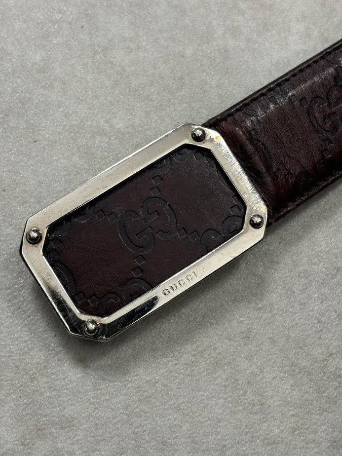 Gucci 2000s Gucci Brown Monogram Leather Belt GG Buckle Size ONE SIZE - 7 Thumbnail