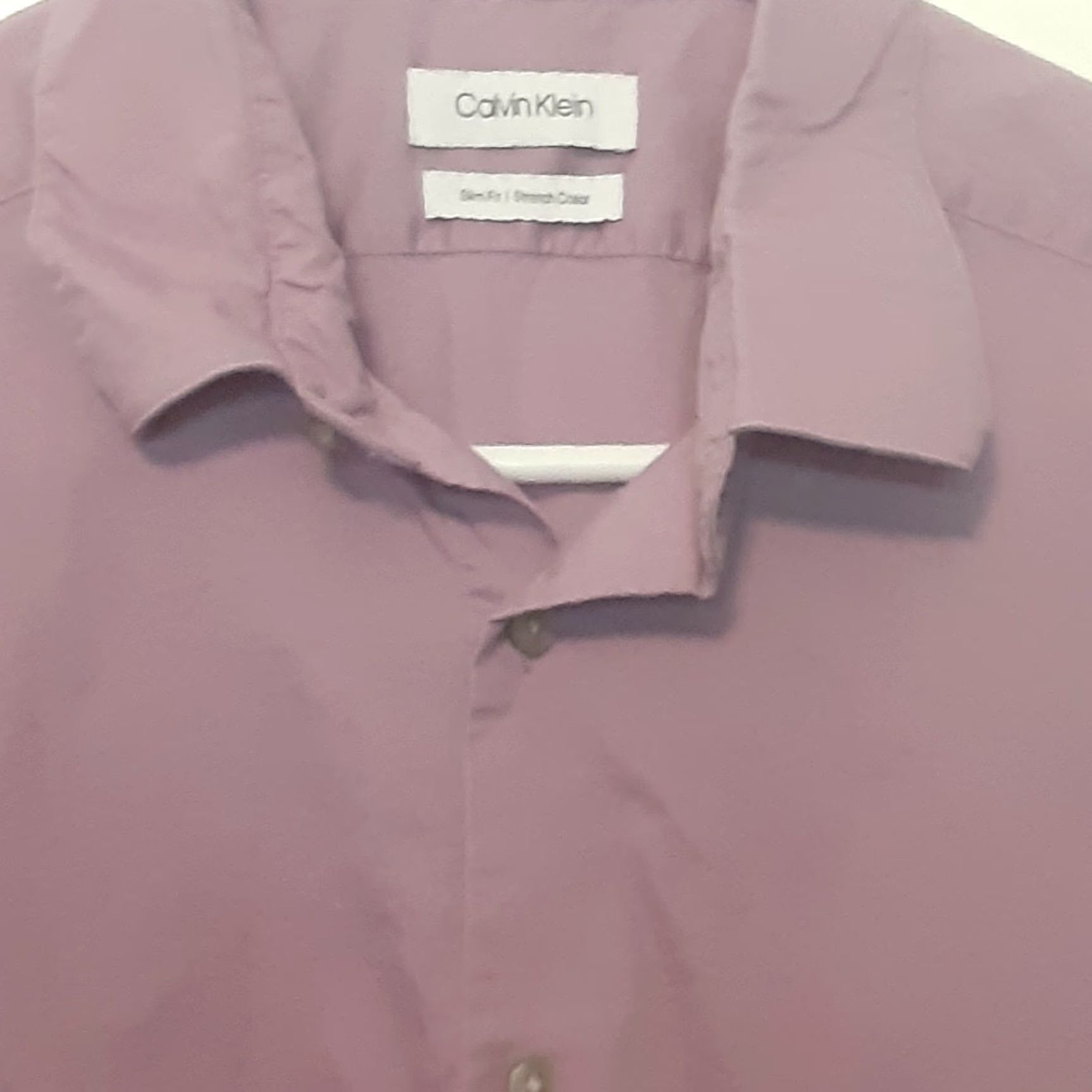 Calvin Klein Calvin Klein Dress Shirt Adult Mens L Purple Slim Stretch Collar Long Sleeve Button Solid 16 Neck Spread Wedding Modern American Styles Size 42R - 3 Thumbnail