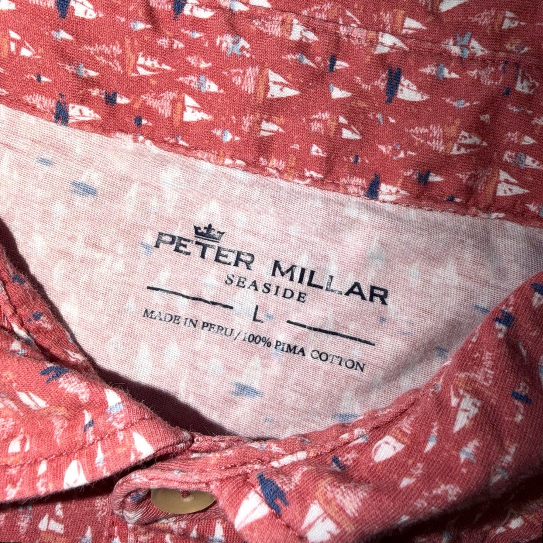 Peter Millar Peter Millar Seaside Polo Shirt Men Large Red Sailboat AOP Regatta Reflection Longue Vue # Size US L / EU 52-54 / 3 - 3 Thumbnail