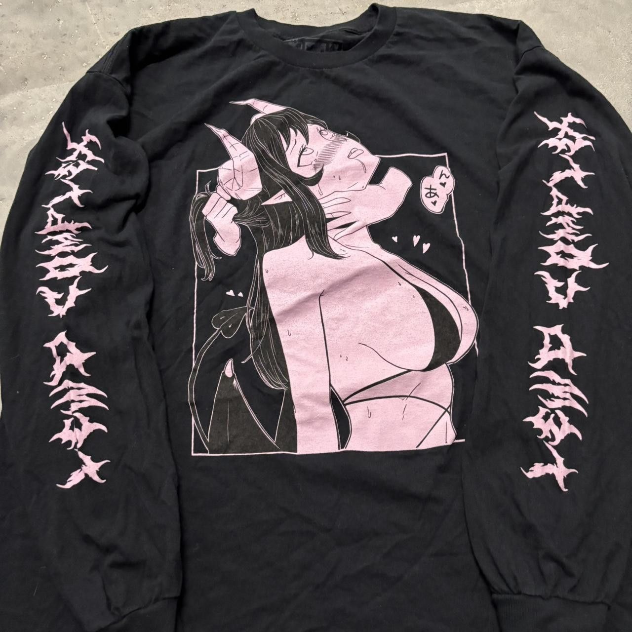 Japanese Brand × Vintage Crazy Vintage Y2K/2000s Obscure Anime Girl Streetwear Black & Pink Freaky Ahh Longsleeve Tee! Size US XL / EU 56 / 4 - 3 Thumbnail
