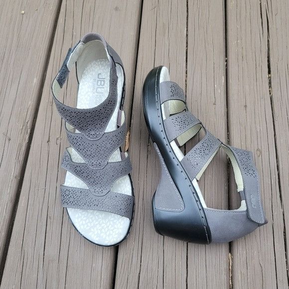 Other JBU By Jambu Bianca Grey Faux Leather Open Toe Wedge Heel Gl Size US 8 / IT 38 - 2 Thumbnail