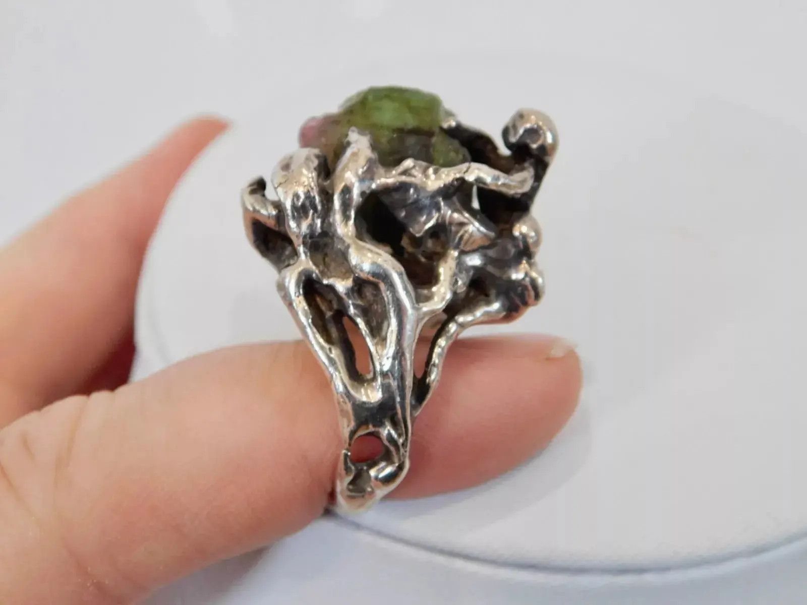 Vintage Vintage Sterling Silver Ring Tourmaline Size 7 Brutalist Size ONE SIZE - 3 Thumbnail
