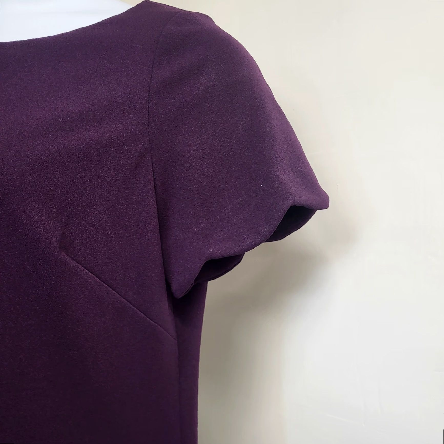 Anne Klein Ann Klein Dress Women's Size 14 Purple Wine Short Sleeve Scalloped Classic Fit Size 36" / US 14 / IT 50 - 4 Thumbnail