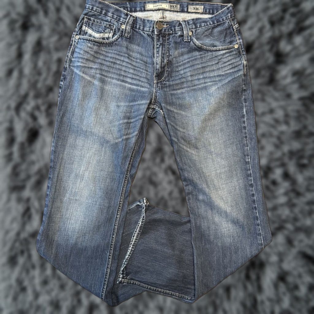 Buckle BKE Derek Jeans Mens 34x33 Dark Blue Denim Straight Leg Grunge Cowboy Southwestern