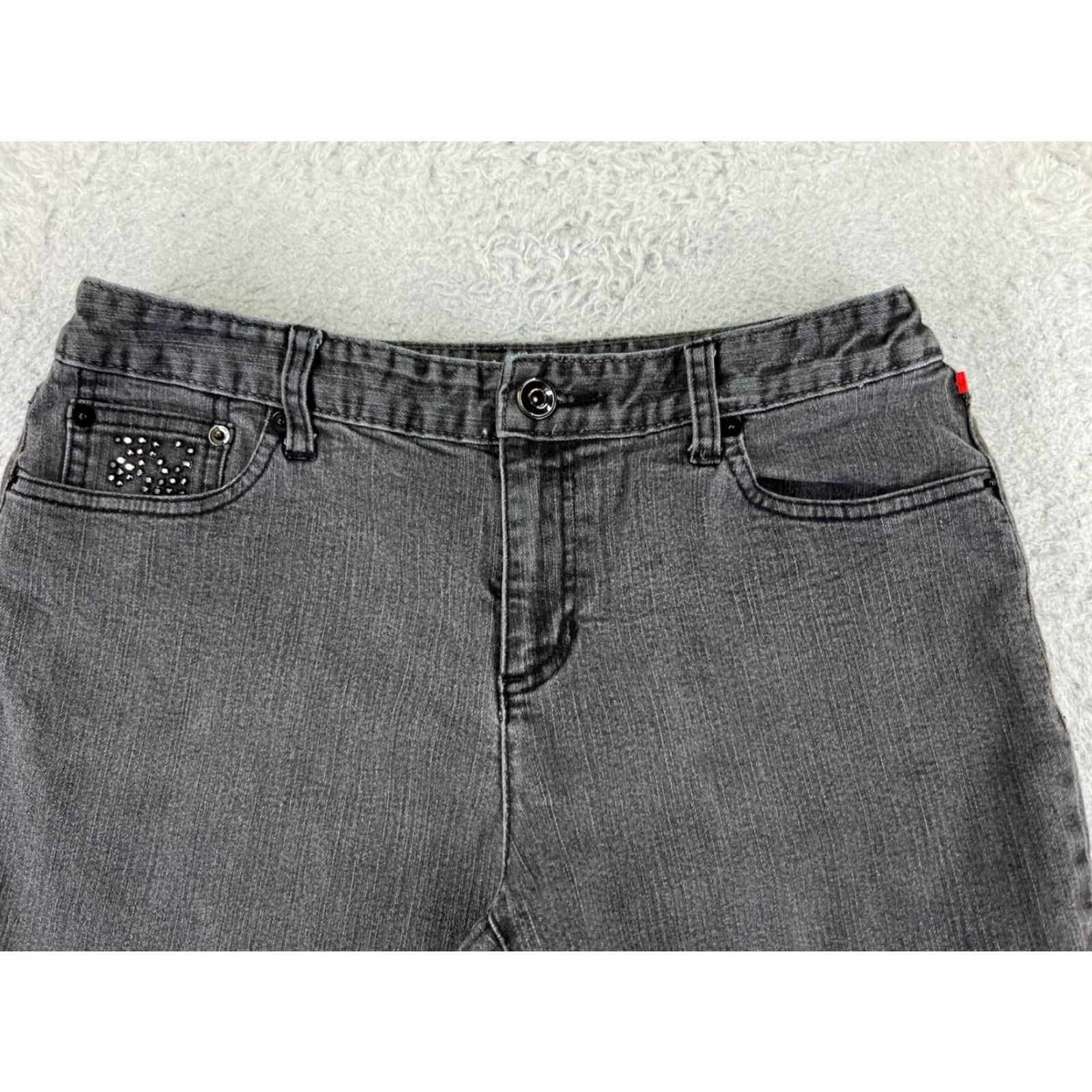 Vintage Style&co Jeans Womens 10P Black Denim Bootcut 28x27 5-Pocket Embroidered Logo Cotton Stretch Regular Petite Moderate Wash Mens? Size 32" / US 10 / IT 46 - 4 Thumbnail
