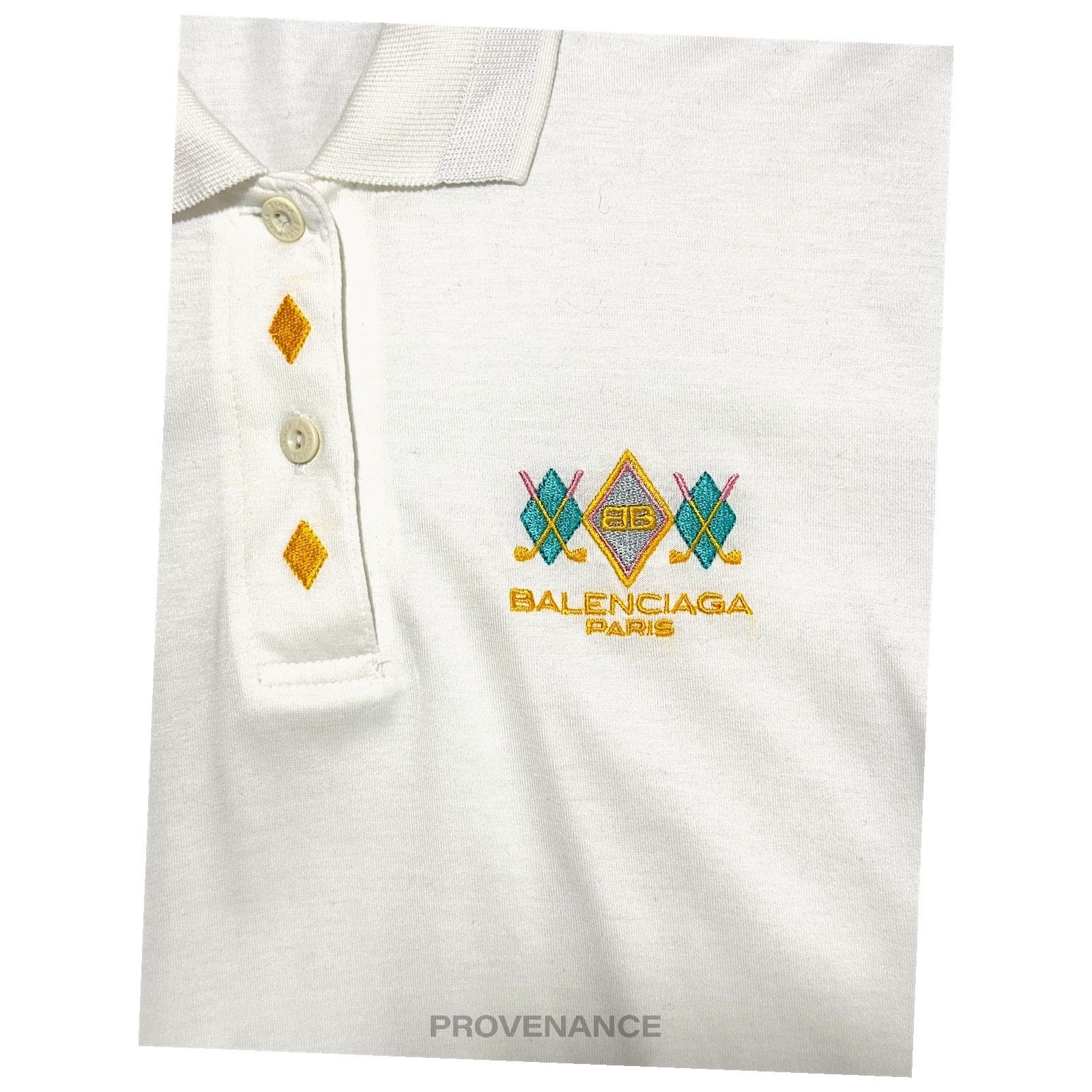 Balenciaga 🔴 Balenciaga Golf Polo Shirt - White Embroidered Checker M Size US M / EU 48-50 / 2 - 4 Thumbnail