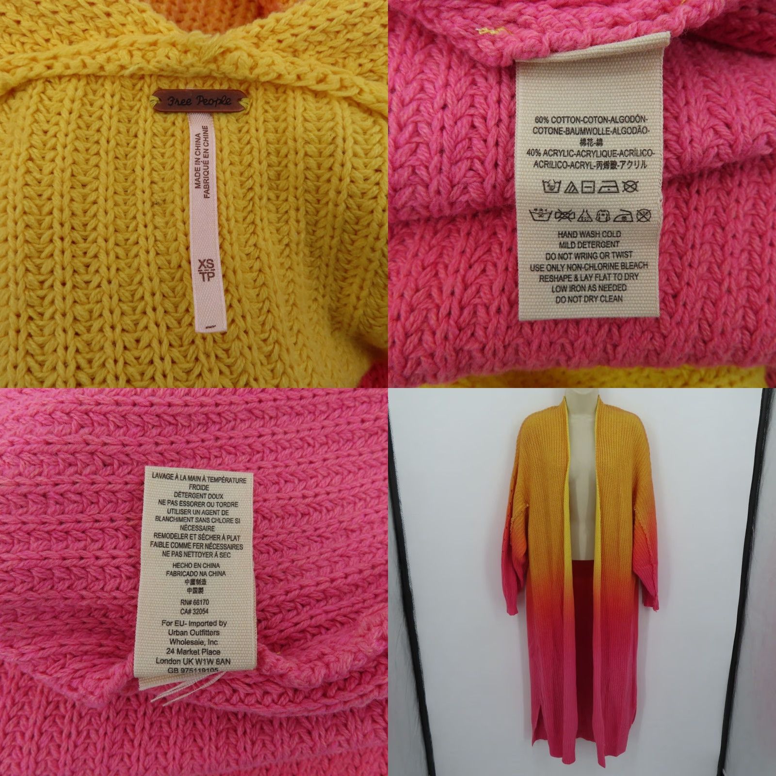 Free People Free People Cardigan Sweater Women XS Multicolor Ombre Yellow Orange Pink Maxi Size XS / US 0-2 / IT 36-38 - 8 Thumbnail