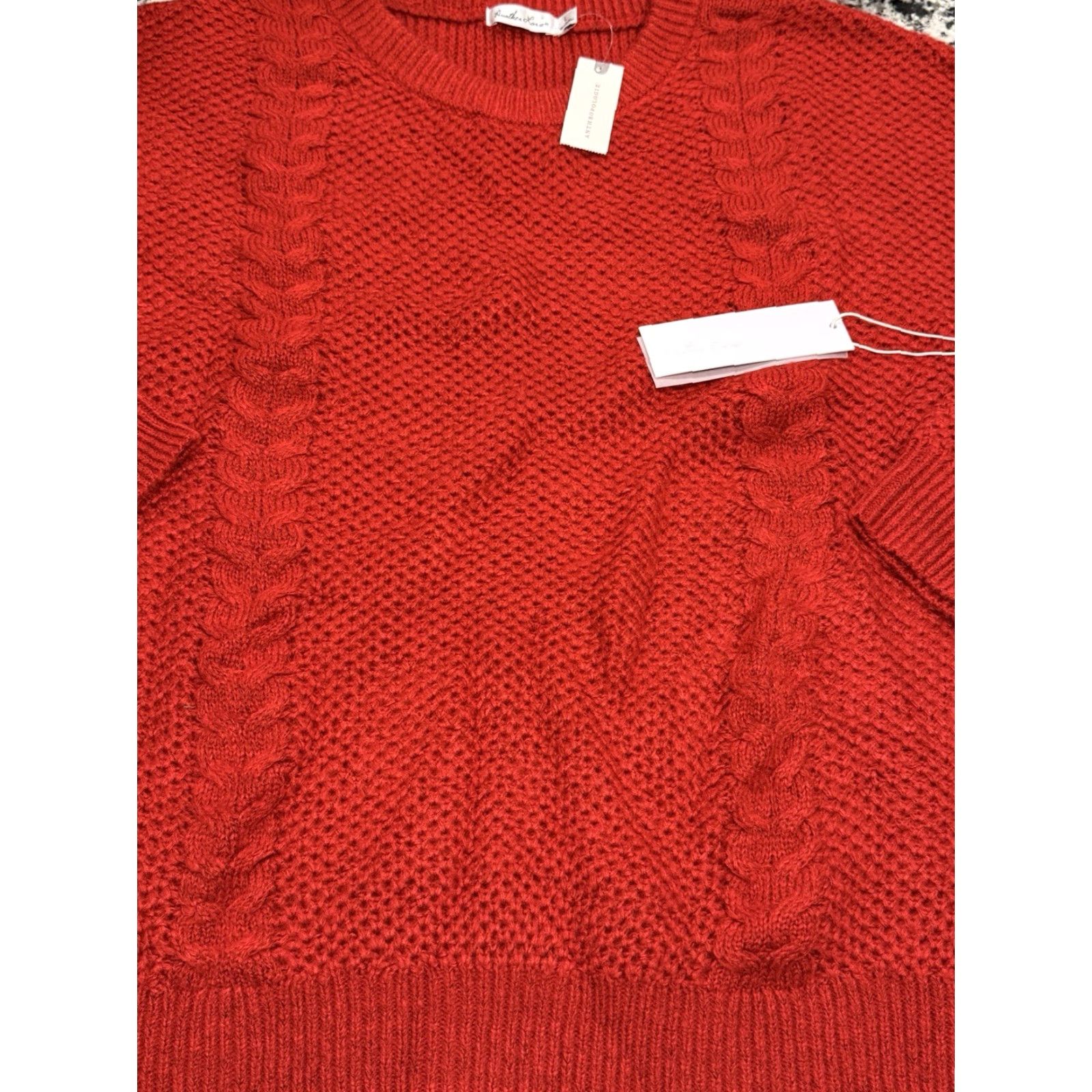 Anthropologie NWT Anthropologie Red Cable Knit Crew Neck Sweater Sz L For Love Minimalist Holiday Christmas Party Women Pullover Striped Acrylic Brand Size L / US 10 / IT 46 - 2 Thumbnail