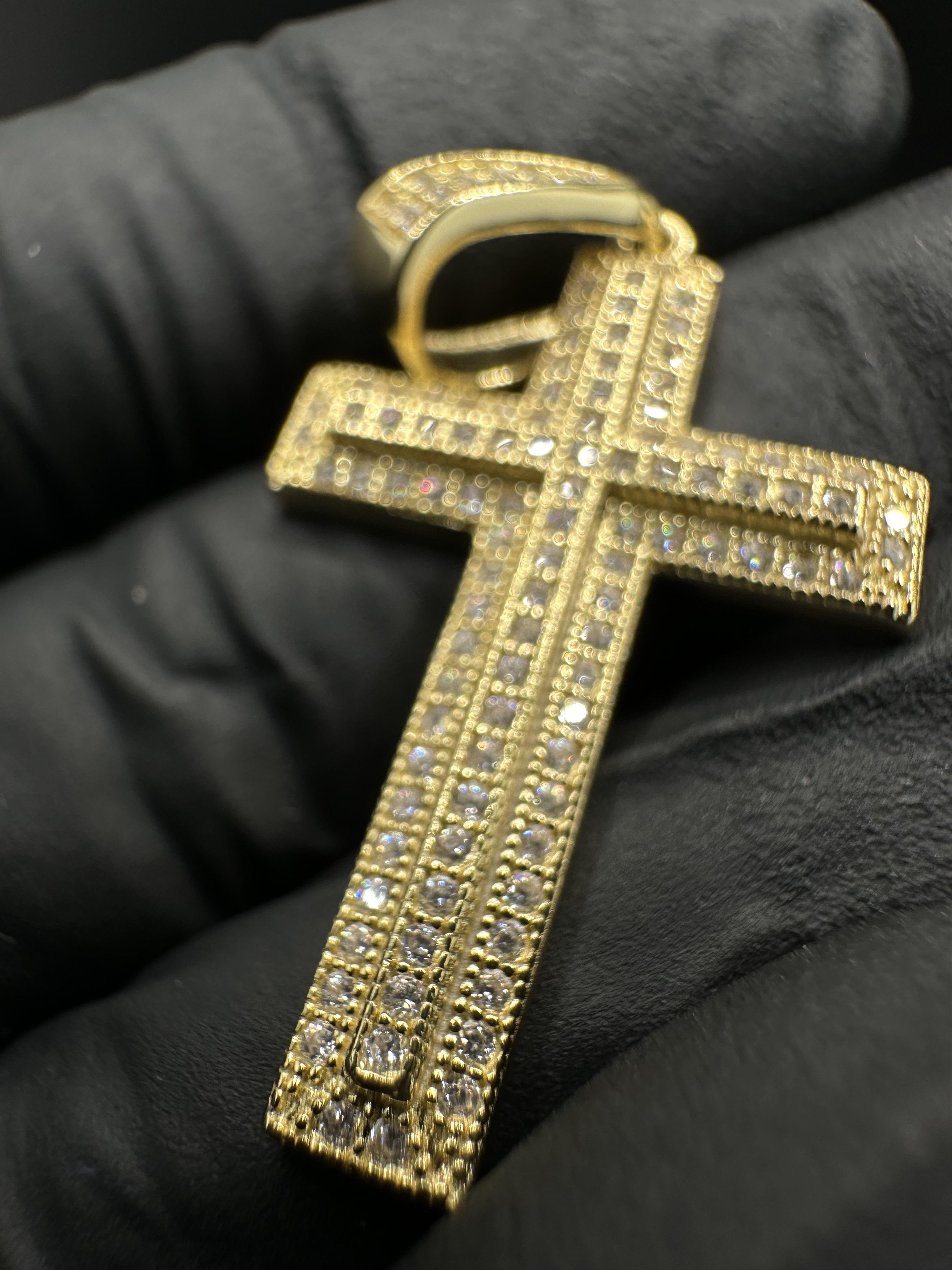 Jewelry 14KT GOLD OVER STERLING SILVER 925 PAVE MOISSANITE CROSS Size ONE SIZE - 2 Thumbnail