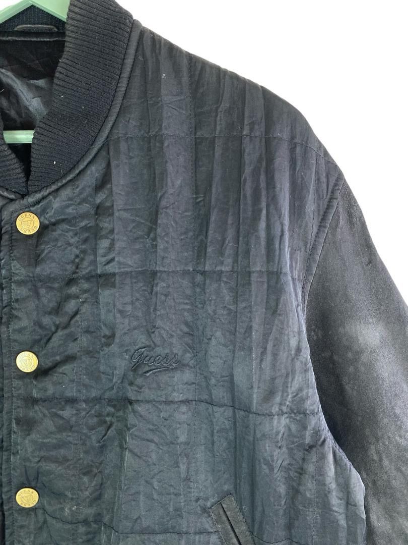 Guess × Vintage 90s rare GUESS goatskin sleeve snap button varsity jacket Size US L / EU 52-54 / 3 - 5 Thumbnail
