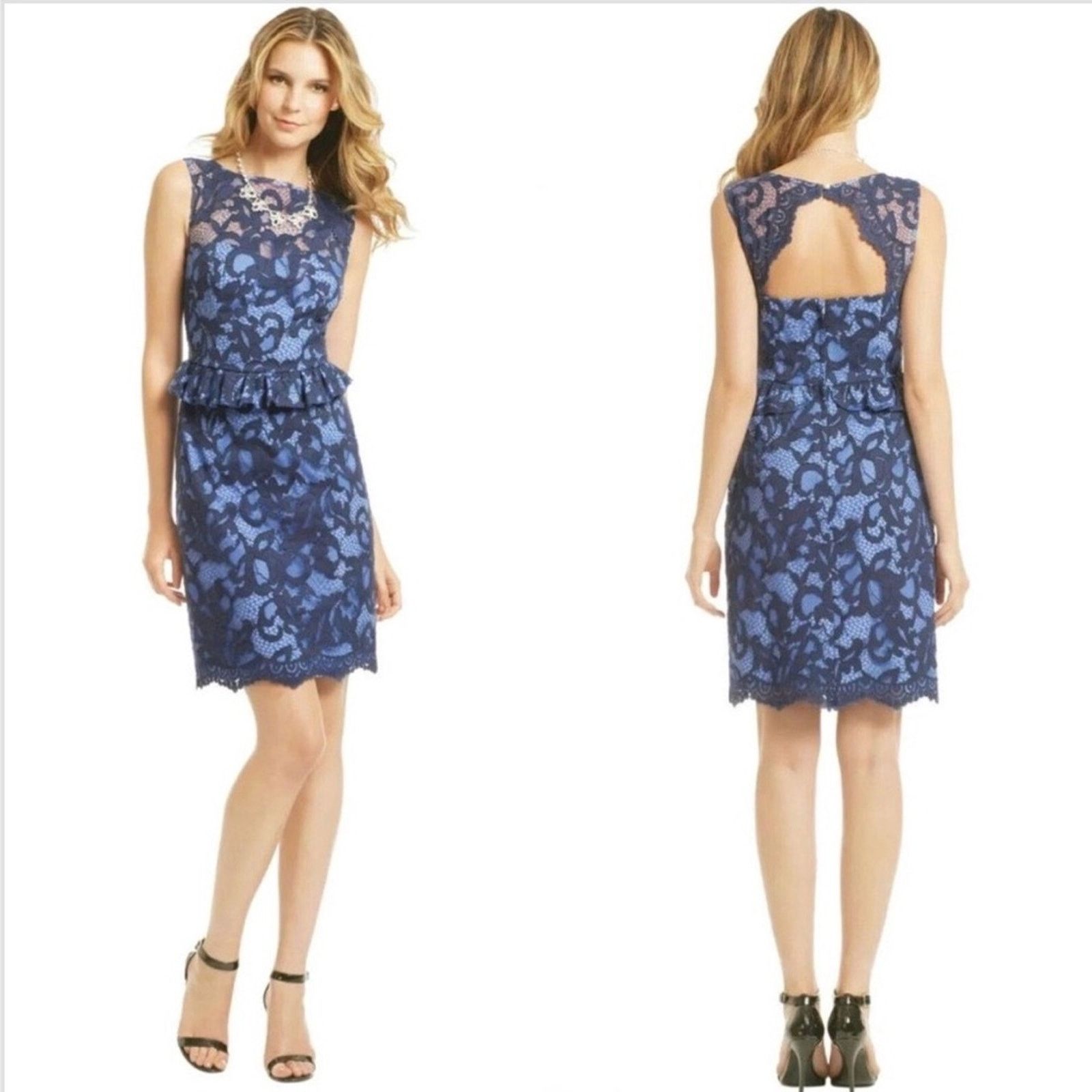 Lilly Pulitzer Kiri Blue Lace Peplum Mambo Lace Sheath Dress