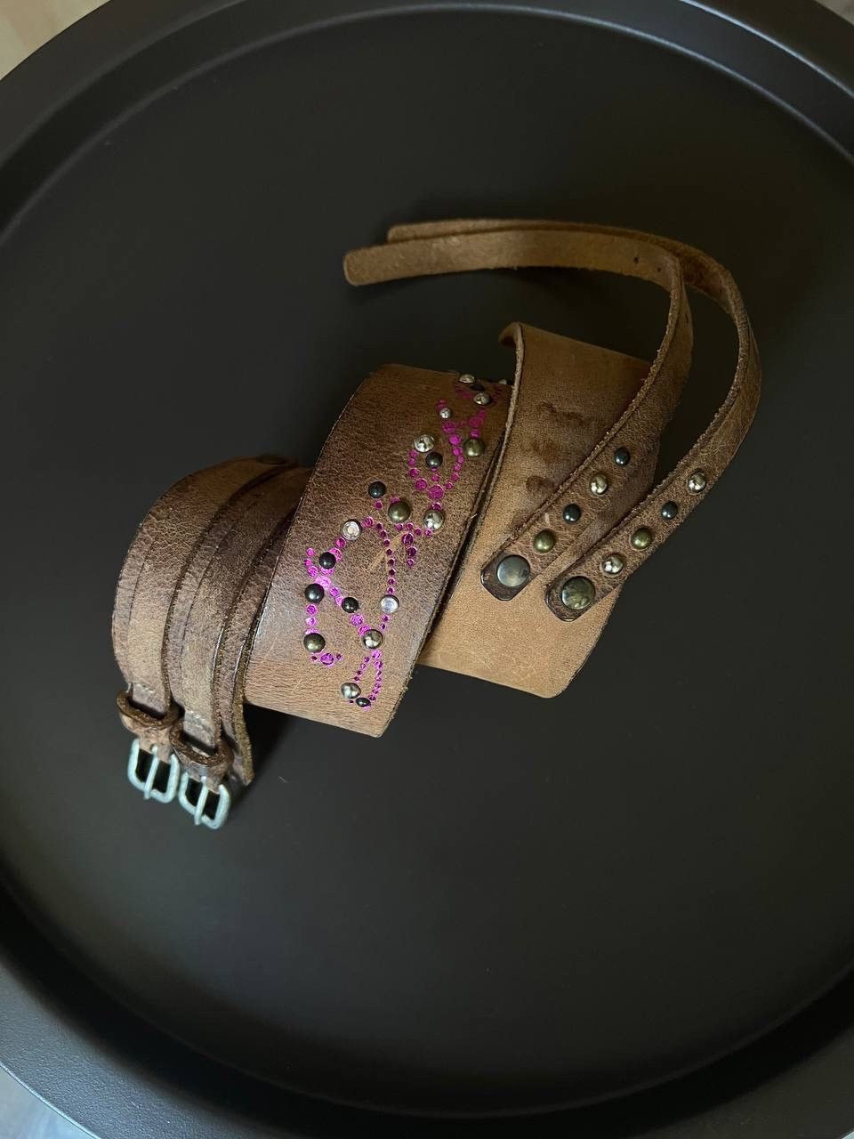 Diesel × Vintage Vintage Diesel western double cowboy rhinestone leather belt Size ONE SIZE - 2 Thumbnail