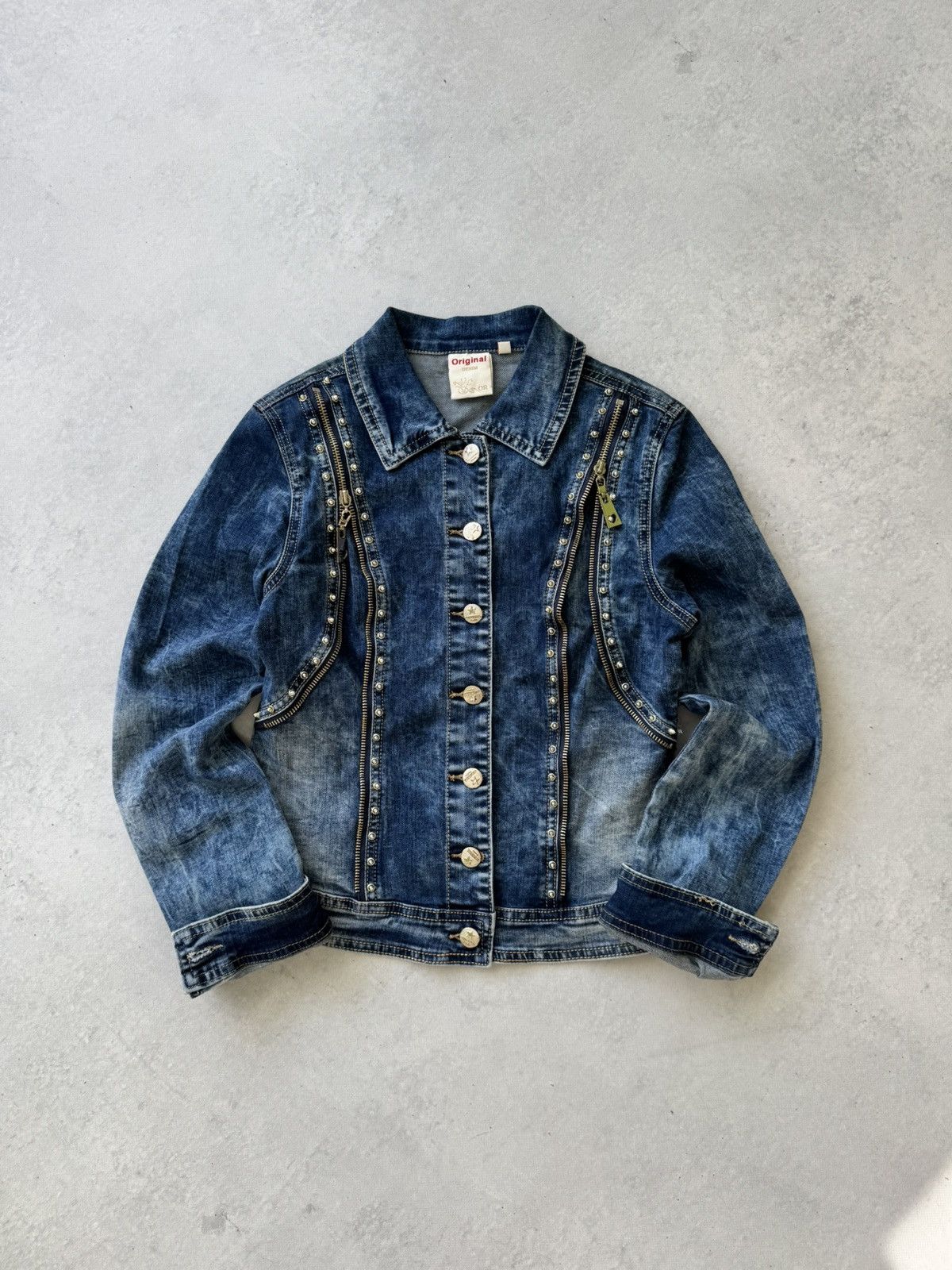 If Six Was Nine Vintage Cropped Rhinestone Avant-Gard Style Y2K Denim Jacket Size S / US 4 / IT 40 - 1 Thumbnail