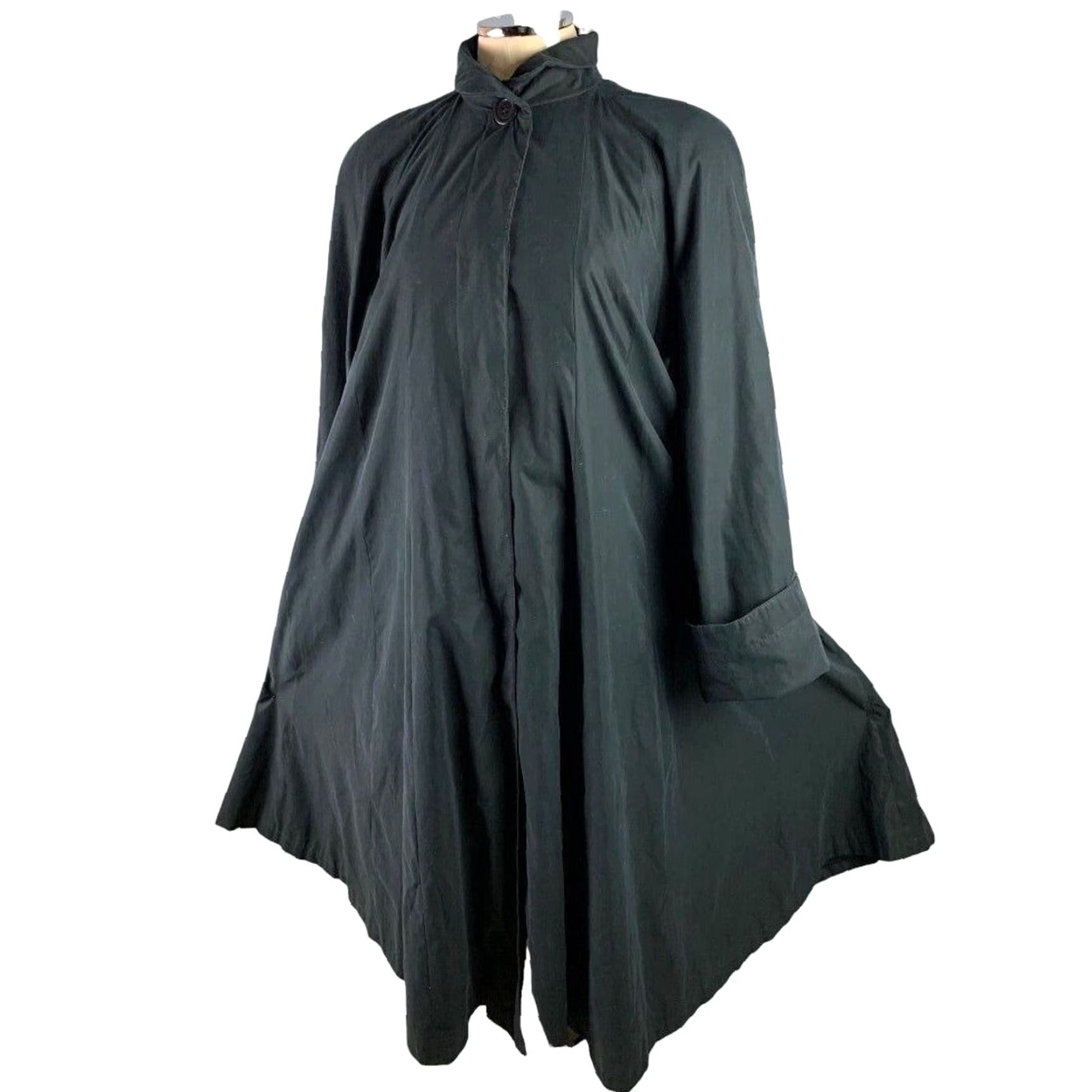 Vintage VINTAGE Searle Jacket Swing Coat Black Silk Oversized Long Women 2 1980s USA Size XS / US 0-2 / IT 36-38 - 2 Thumbnail