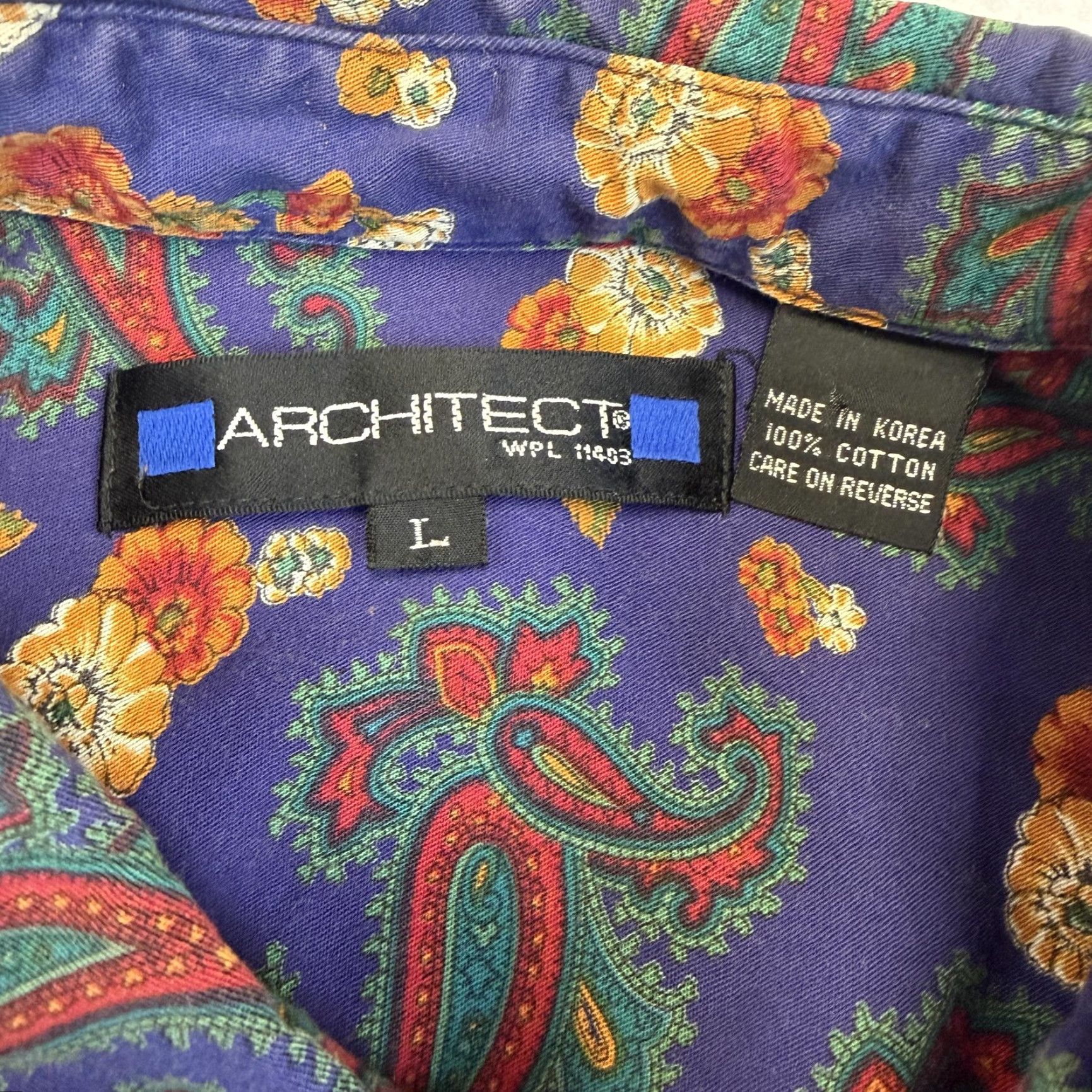 Architect VINTAGE Architect Shirt Mens Large Blue Paisley Floral Short Sleeve Button Up Cotton Size US L / EU 52-54 / 3 - 4 Thumbnail