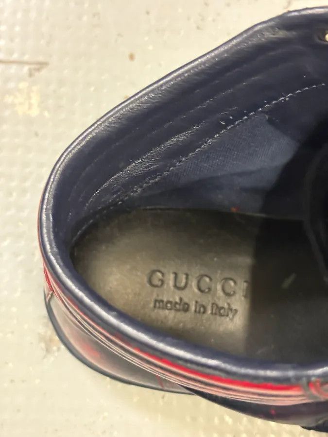 Gucci Gucci Red Black Leather Logo High-Top Sneakers Size US 6.5 / IT 36.5 - 8 Thumbnail