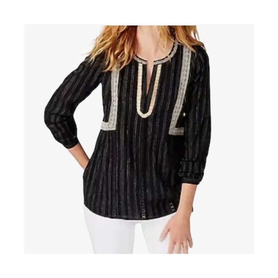 Other J.Jill Black Embroidered Peasant Tunic Cotton Long Sleeve M Size M / US 6-8 / IT 42-44 - 1 Thumbnail