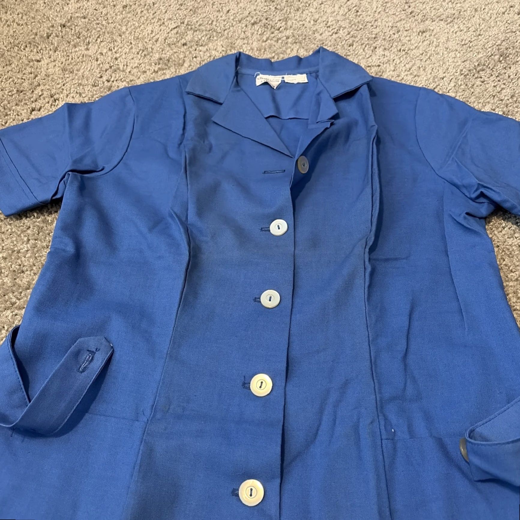 Vintage VTG Fashion Seal Uniforms Blue Button Front Short Sleeve Shirt Dress Women 16 Midi Blue Shirt Dress Regular Size Size XXL / US 16-18 / IT 52-54 - 4 Thumbnail
