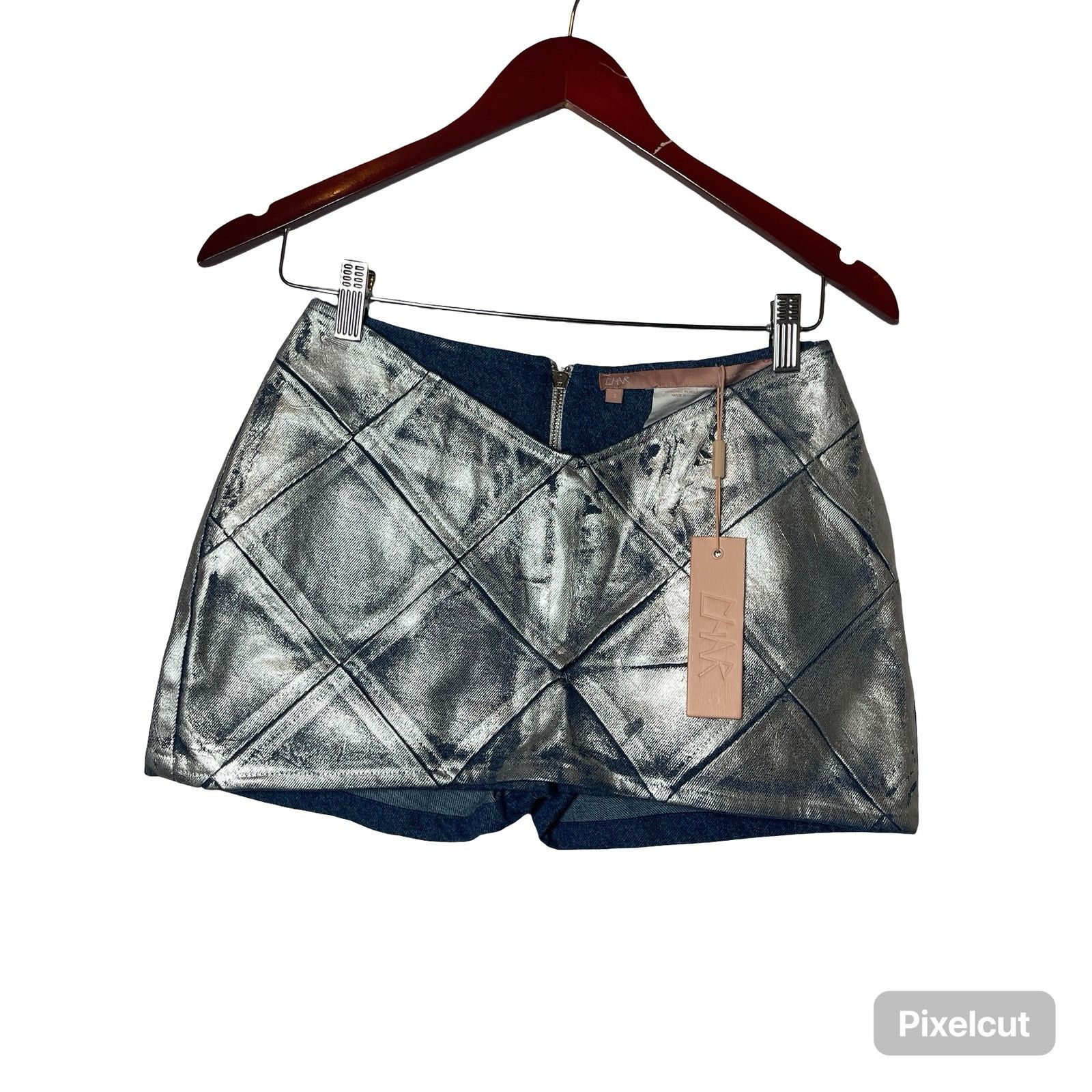 Other Char Workroom Woven Wax Denim Mini Skort Signature Silver Size 26" / US 2 / IT 38 - 2 Thumbnail