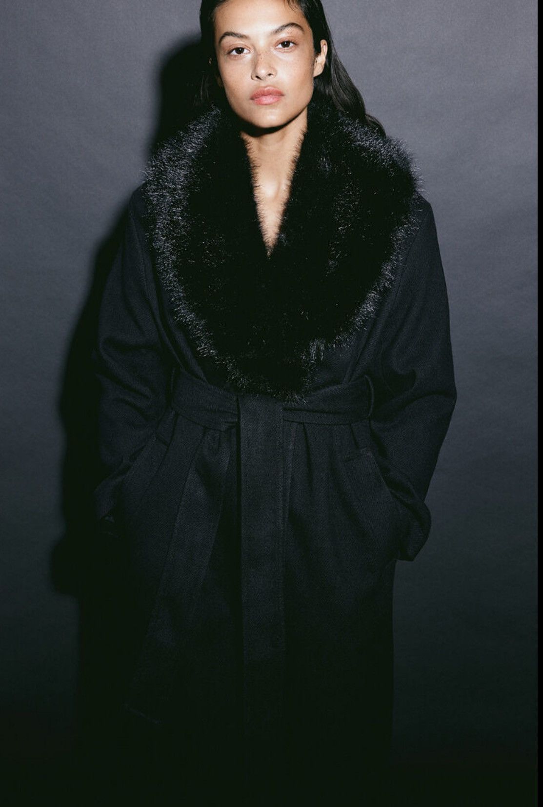 Calvin Klein Pure Wool Fluffy Collared Coat