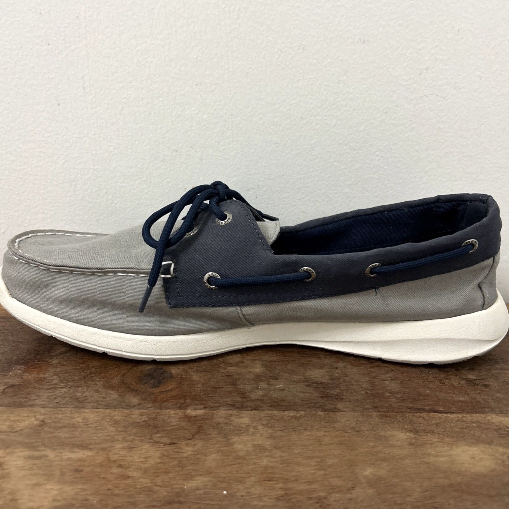 Sperry Sperry Top Sider Mens Boat Shoe Gray Blue Canvas Lace Up 2 Eye Memory Foam Insole Size 13 STS18645 Size US L / EU 52-54 / 3 - 7 Thumbnail