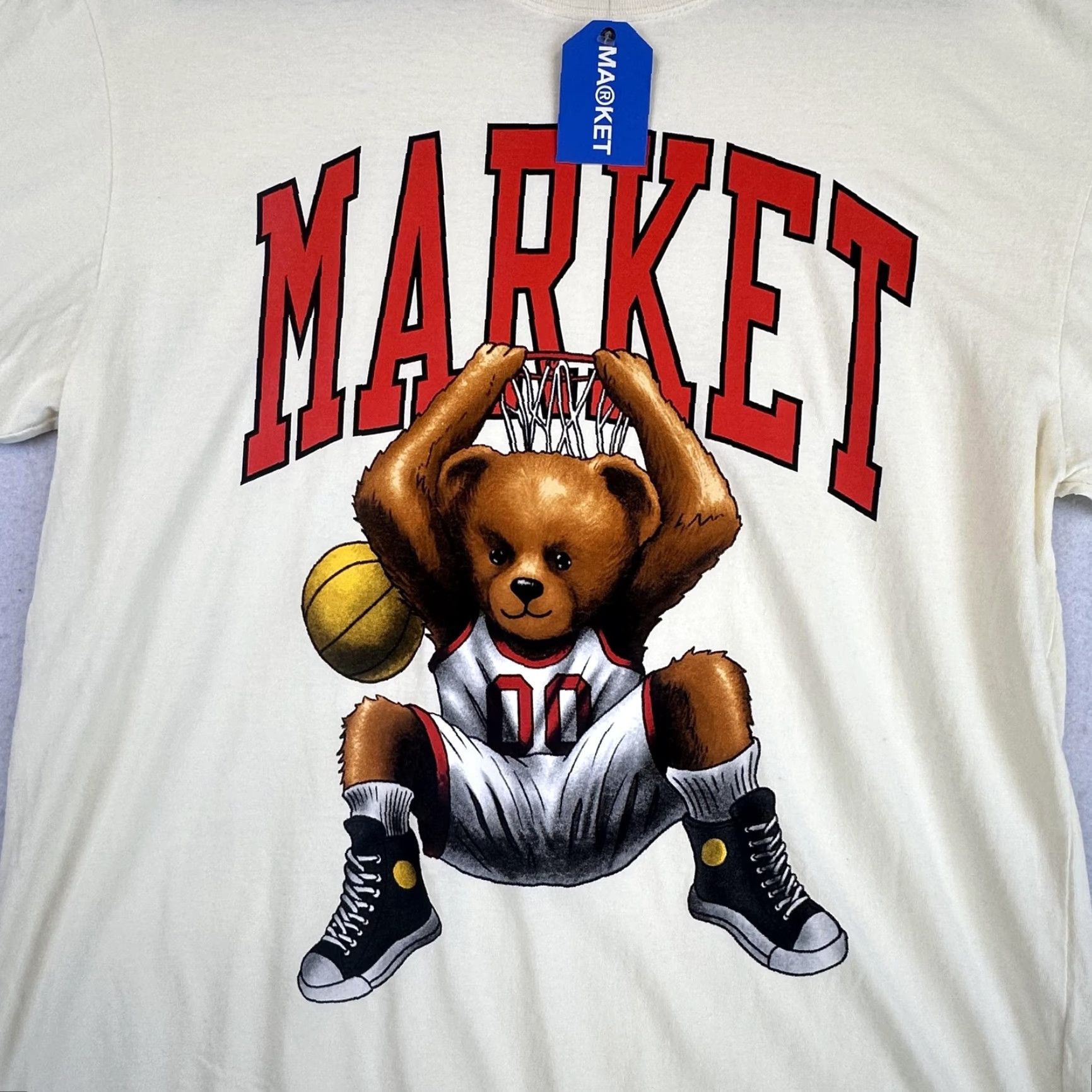 Market Market Shirt Mens Large Ivory Basketball Graphic Tee 100% Cotton Teddy Bear Streetwear Sports Animals Crew Neck Short Sleeve Size US L / EU 52-54 / 3 - 3 Thumbnail