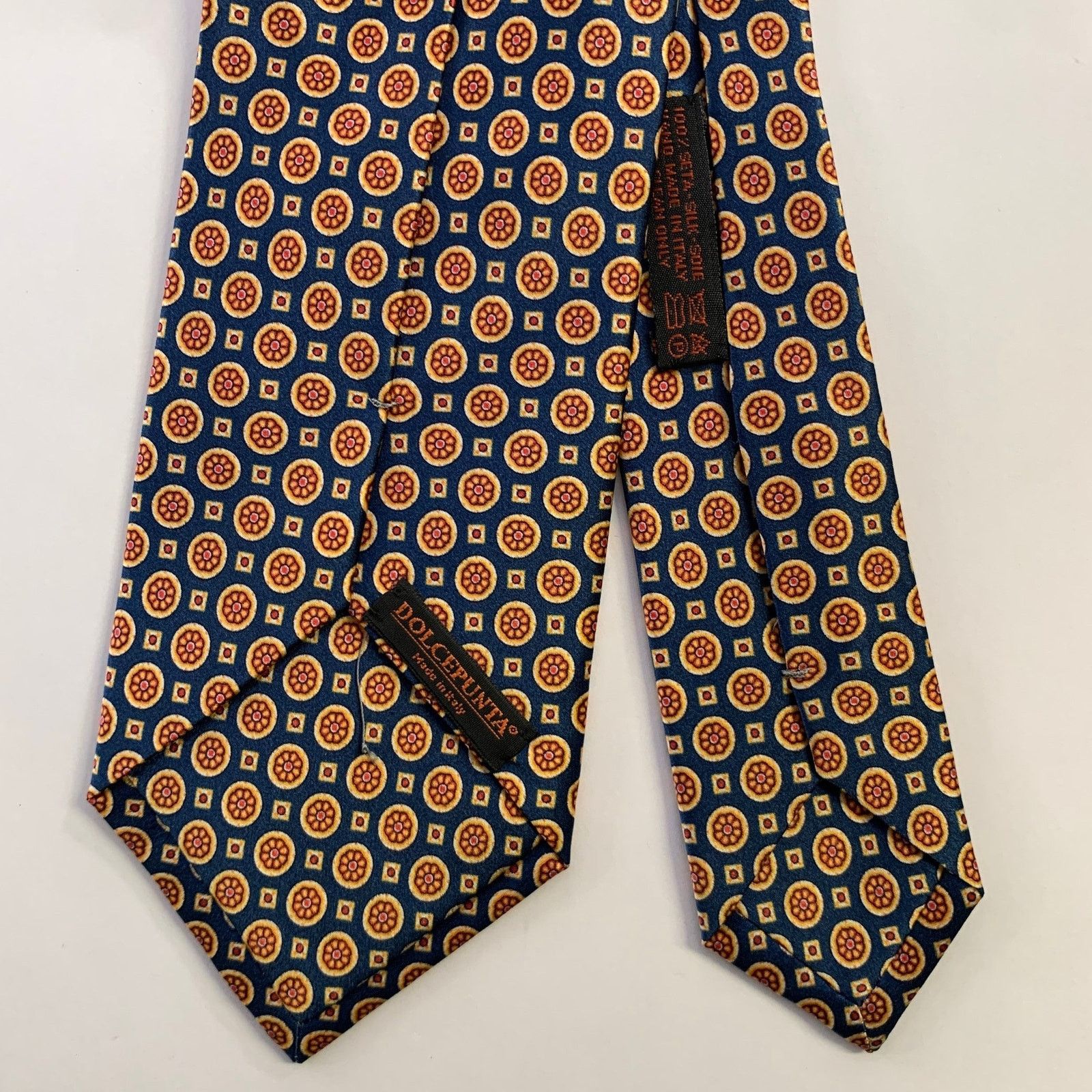 Dolcepunta DOLCEPUNTA Navy Gold Floral Silk Tie Size ONE SIZE - 2 Thumbnail