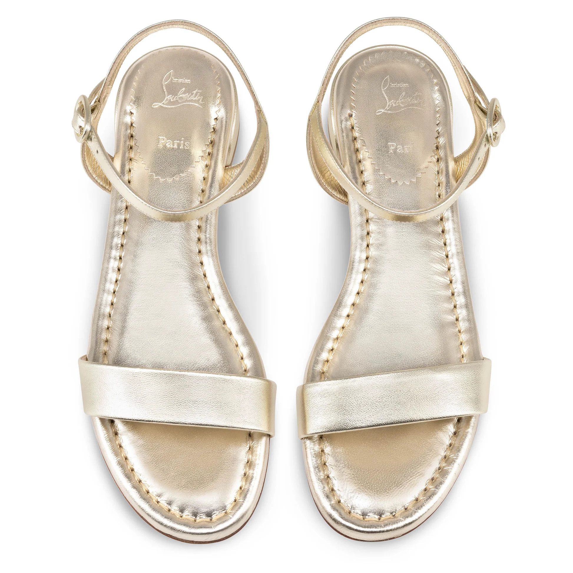 Christian Louboutin Sweet Jane Sandal Flat Platine Gold Leather Ankle Strap 41 Size US 11 / IT 41 - 12 Thumbnail