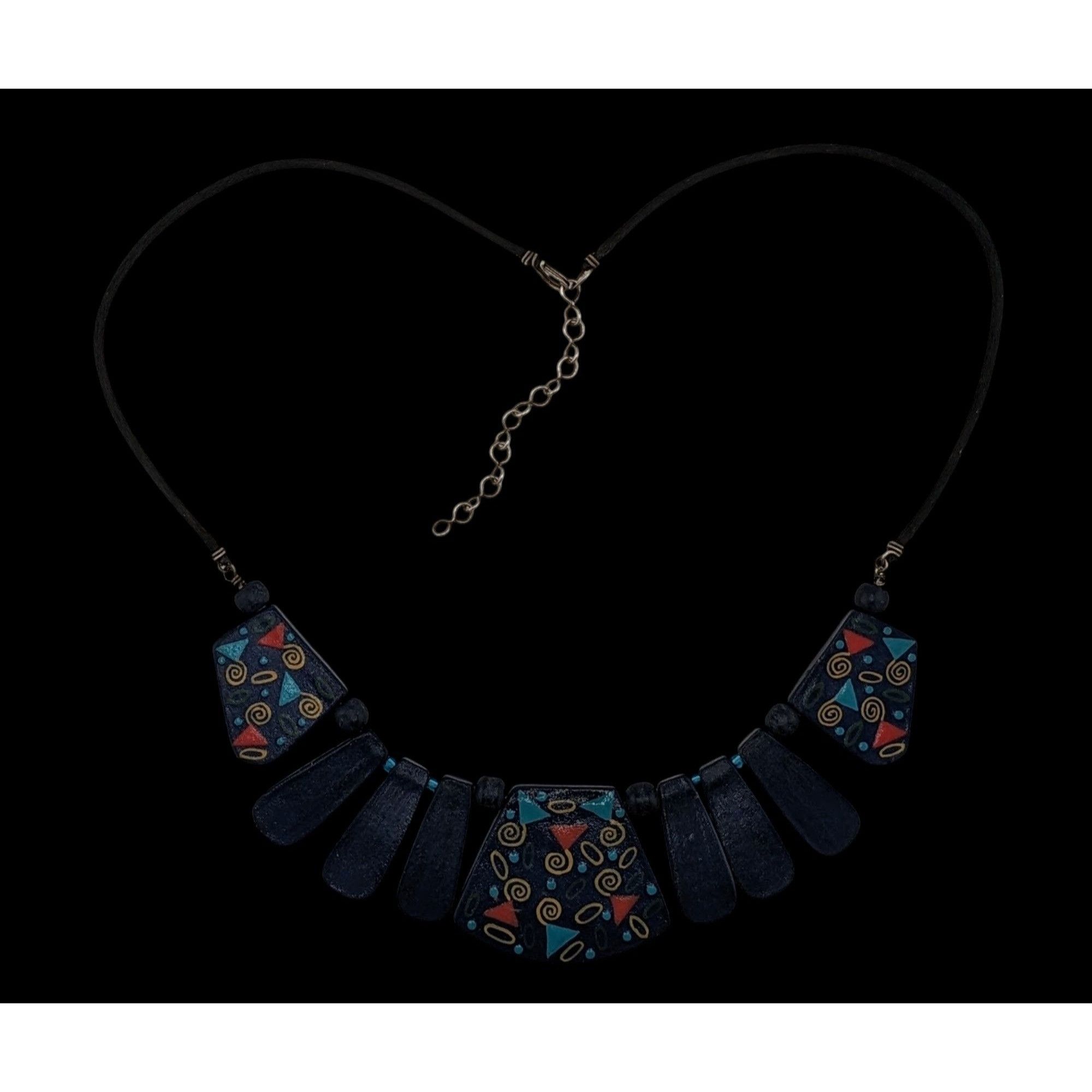Other Vintage 90s Hand Painted Wood Art Cascade Necklace Size ONE SIZE - 3 Thumbnail
