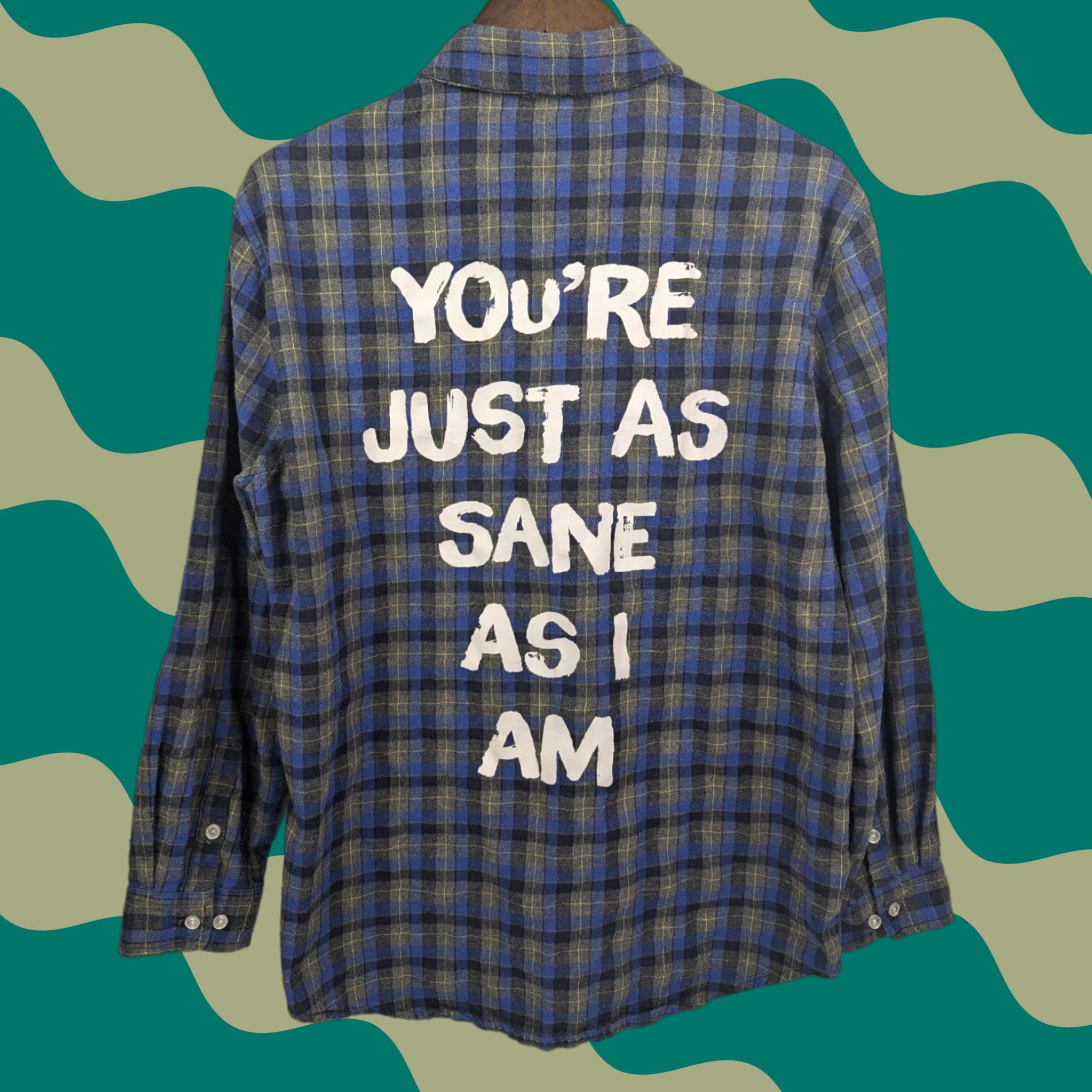Vintage Cakeworthy You're Just As Sane As I Am Shirt Mens Large Blue Flannel Plaid Cotton Button-Up Embroidered Stars 90s 80s Vintage? Size US L / EU 52-54 / 3 - 1 Thumbnail