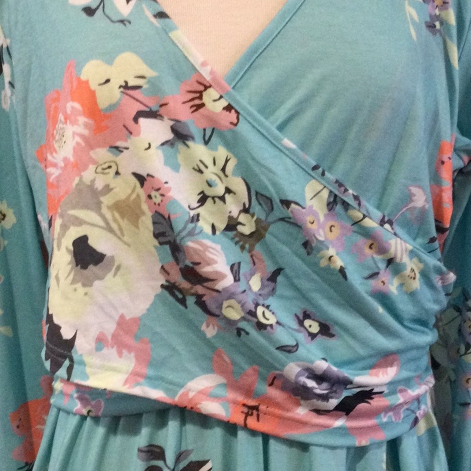 Other Ouges Blue Floral V-Neck Wrap Waist Knee Length Dress XL Size XL / US 12-14 / IT 48-50 - 4 Thumbnail
