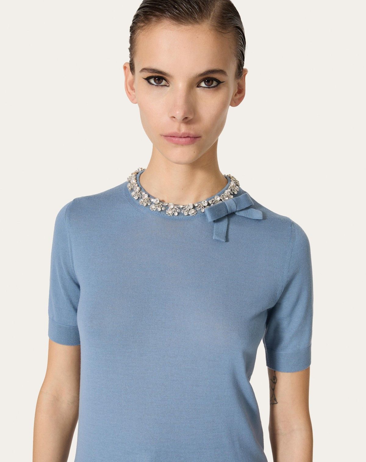 Valentino o1s1wg110525 Embroidered Wool Jumper in Blue Size S / US 4 / IT 40 - 5 Thumbnail