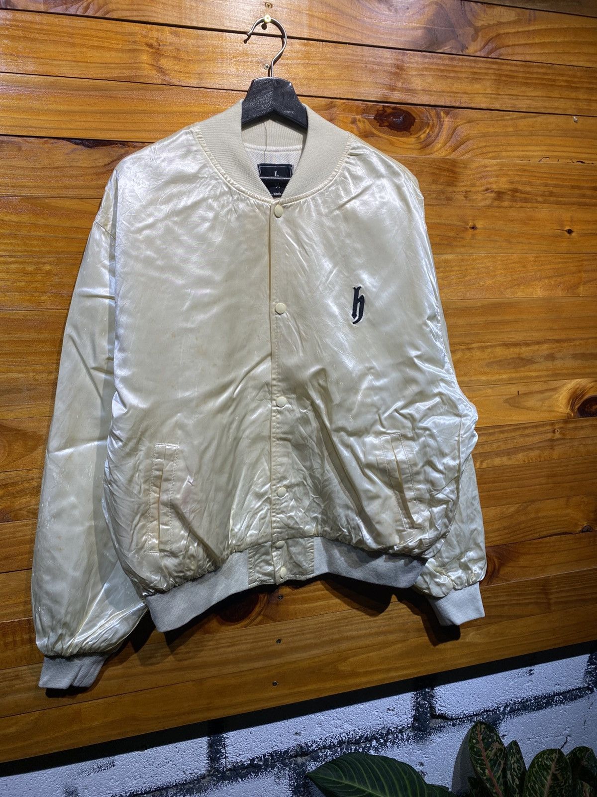 Japanese Brand DJ Honda Satin Bomber– Ivory White Hip-Hop Streetwear Size US L / EU 52-54 / 3 - 3 Thumbnail