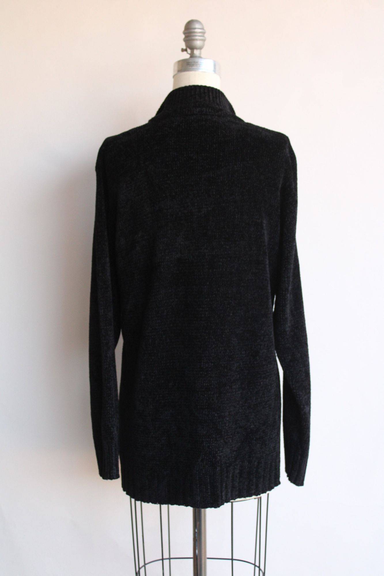 Vintage Vintage 1990s 2000s Sweater, Black Chenille Zipper Mock Neck Size L / US 10 / IT 46 - 8 Thumbnail