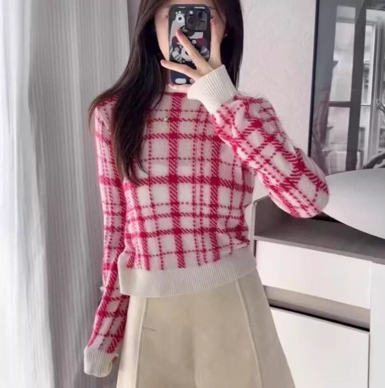 Dior Dior Colour-blocked plaid Mohai wool round-neck long-sleev Size XS / US 0-2 / IT 36-38 - 8 Thumbnail