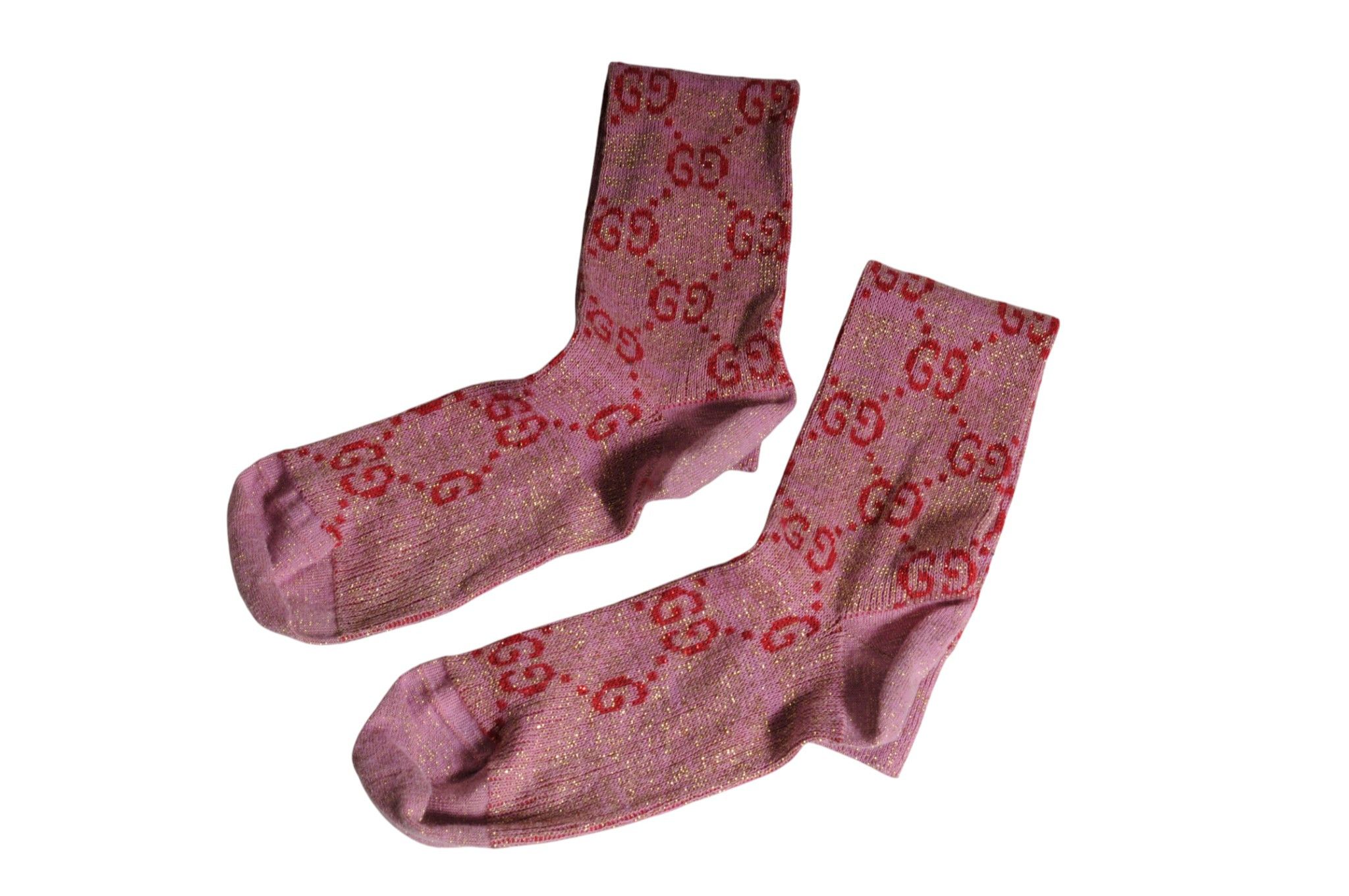 Gucci Glittery GG Logo Monogram Socks Size Small Pink Red Size ONE SIZE - 2 Thumbnail