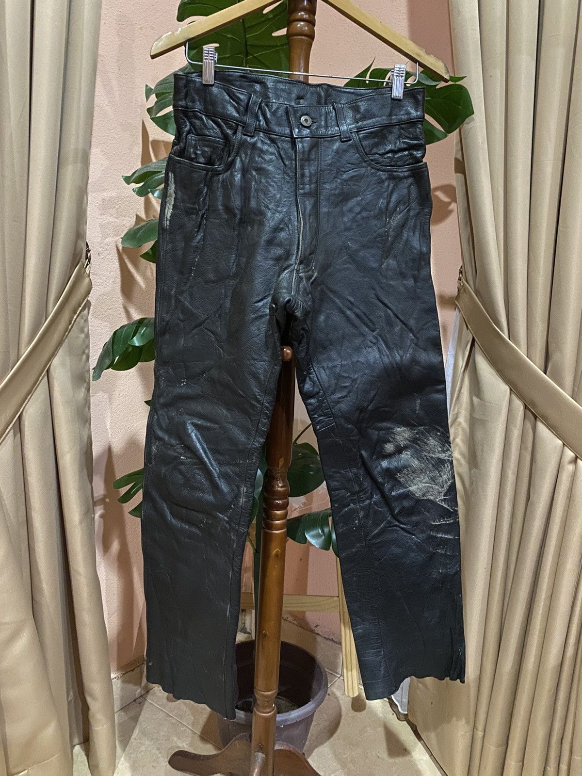 Genuine Leather Vintage NAVY RIDER Black Leather Biker Pant Genuine Leather Size US 29 - 1 Thumbnail