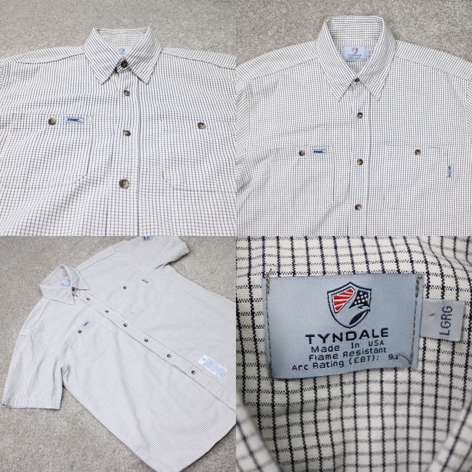 Vintage Tyndale FR Shirt Mens Large Black/White Tattersall Work Flame Resistant S/S Size US L / EU 52-54 / 3 - 8 Thumbnail
