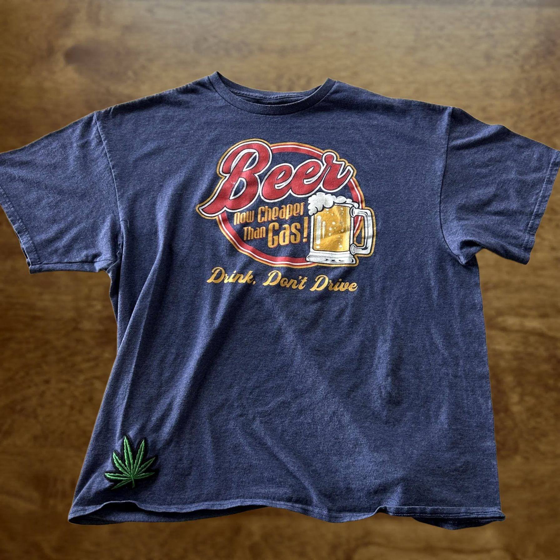 GAS Shirt Mens XL Blue Beer Cheaper Than Gas Weed Funny Graphic Novelty Tee T-Shirt Size US XL / EU 56 / 4 - 1 Thumbnail