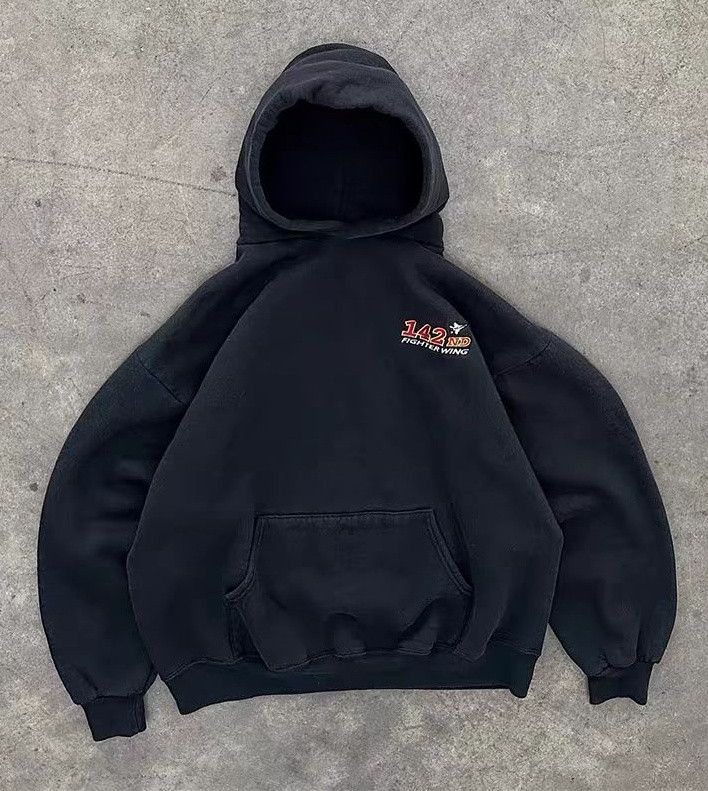 Vintage Street cool airplane wing pattern black loose hoodie y2k Size US L / EU 52-54 / 3 - 1 Thumbnail
