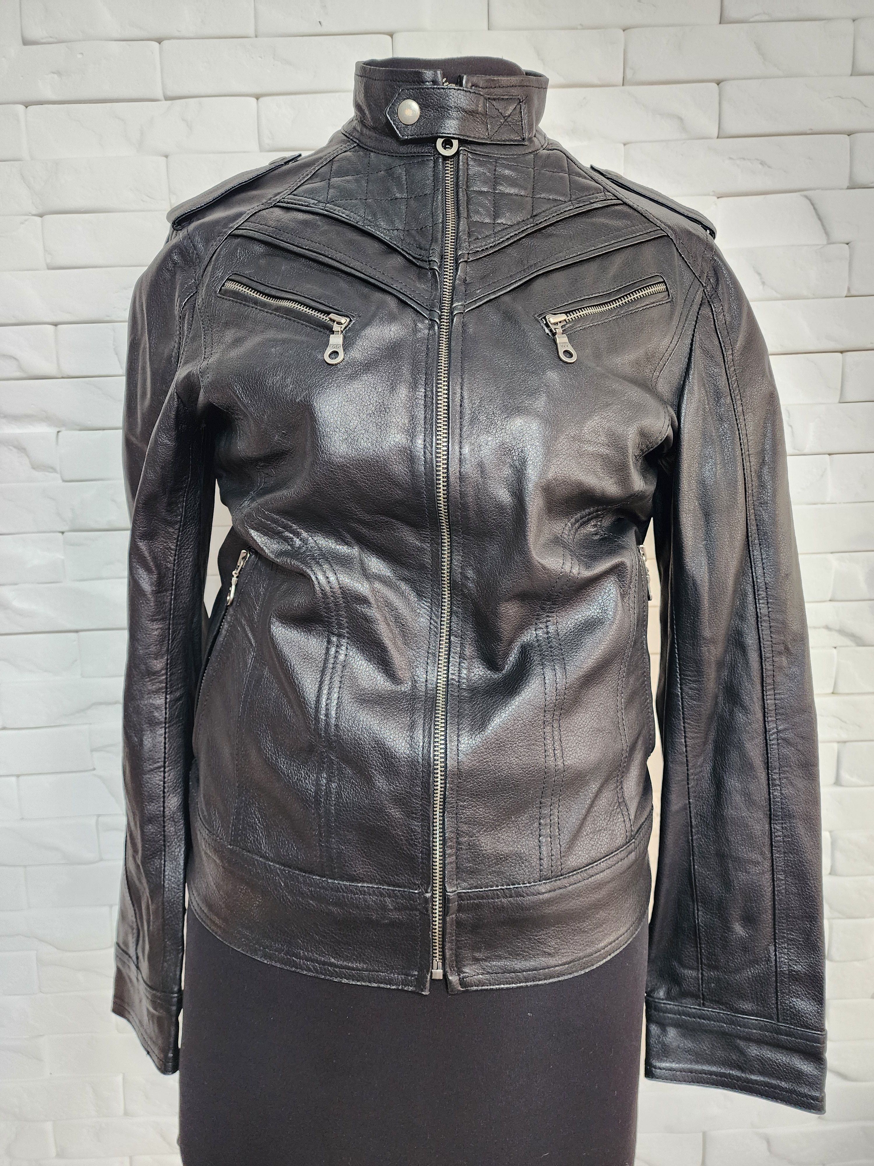 Other Black Leather Women's Jacket: Zippered Sport Style. Size XS / US 0-2 / IT 36-38 - 1 Thumbnail