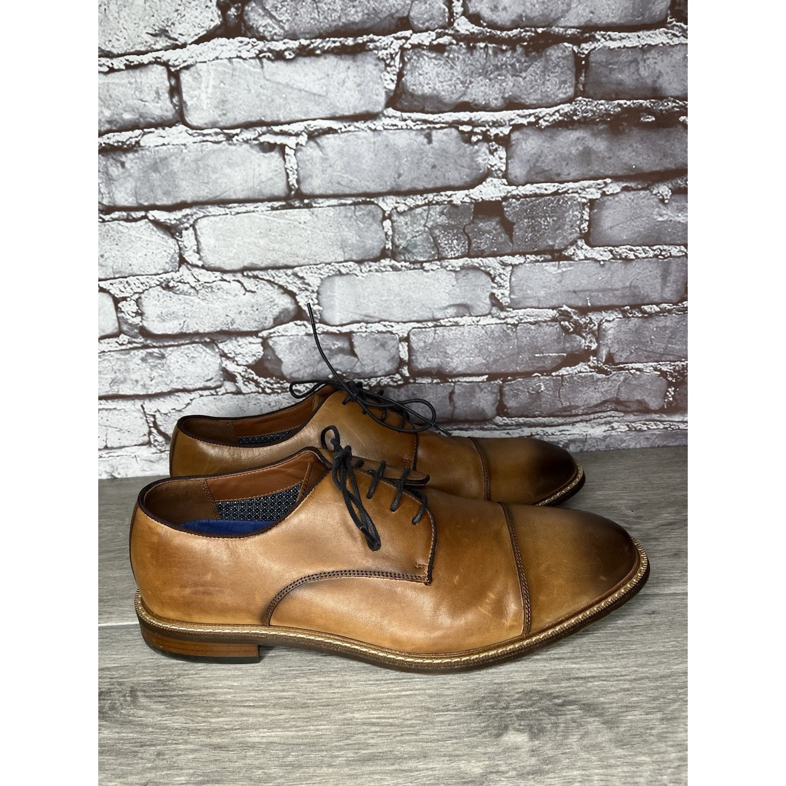 Vince Camuto Vince Camuto Lamson Cognac Brown Leather Dress Oxfords Shoes Size US 12 / EU 45 - 3 Thumbnail