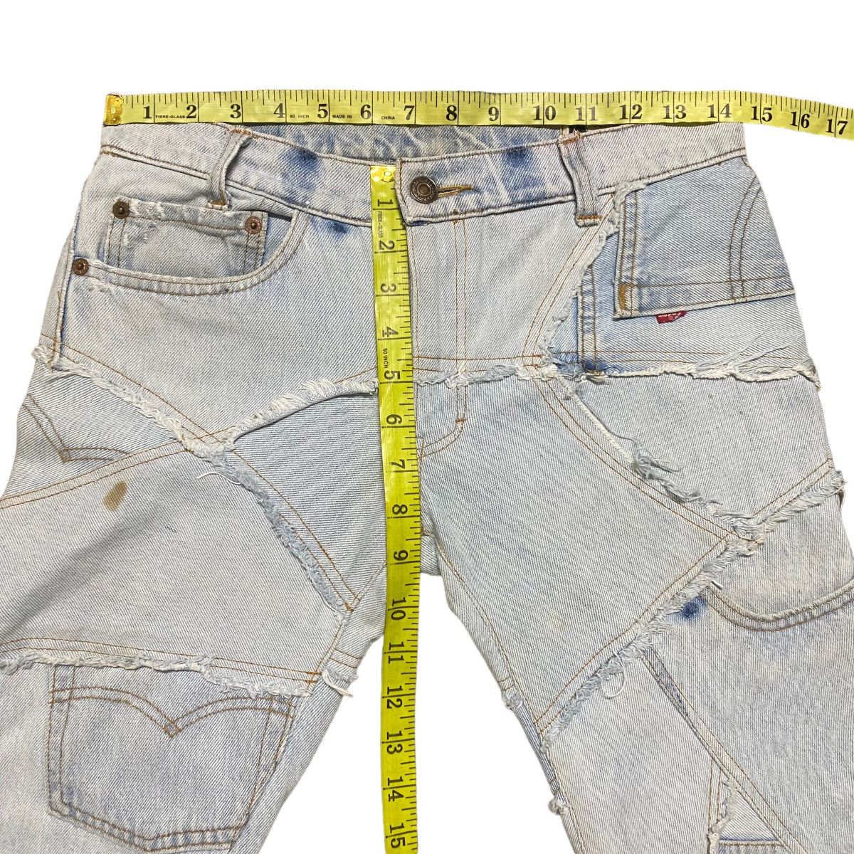 Japanese Brand JUNGLE CAT Reworked Recylce Paper Denim Flare Jeans Size US 28 / EU 44 - 19 Thumbnail