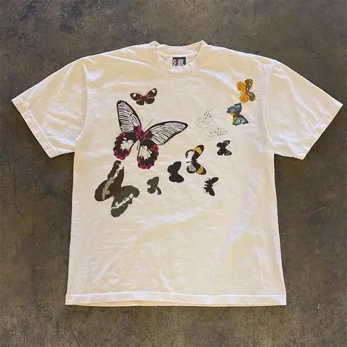 VIBE White Loose Butterfly Print Street Short Sleeve T-Shirt Size US M / EU 48-50 / 2 - 2 Thumbnail