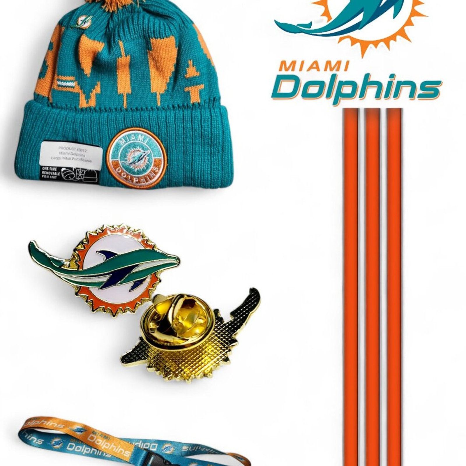 Other NWT Miami Dolphins Beanie Bundle with Push Pin and Lanyard Size ONE SIZE - 2 Thumbnail