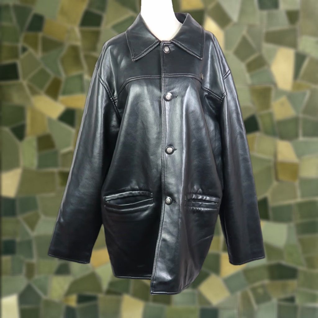 VINTAGE Reportage RGA Black Faux Leather Jacket Mens XL Regular Biker Jacket Casual Fall Spring Winter Mens XL Black