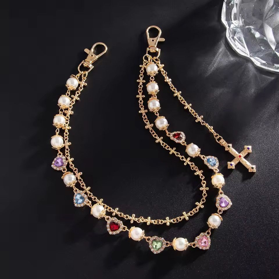 Jewelry Waist Love Cross Pearl Keychain Belt Chain Trousers Size ONE SIZE - 3 Thumbnail