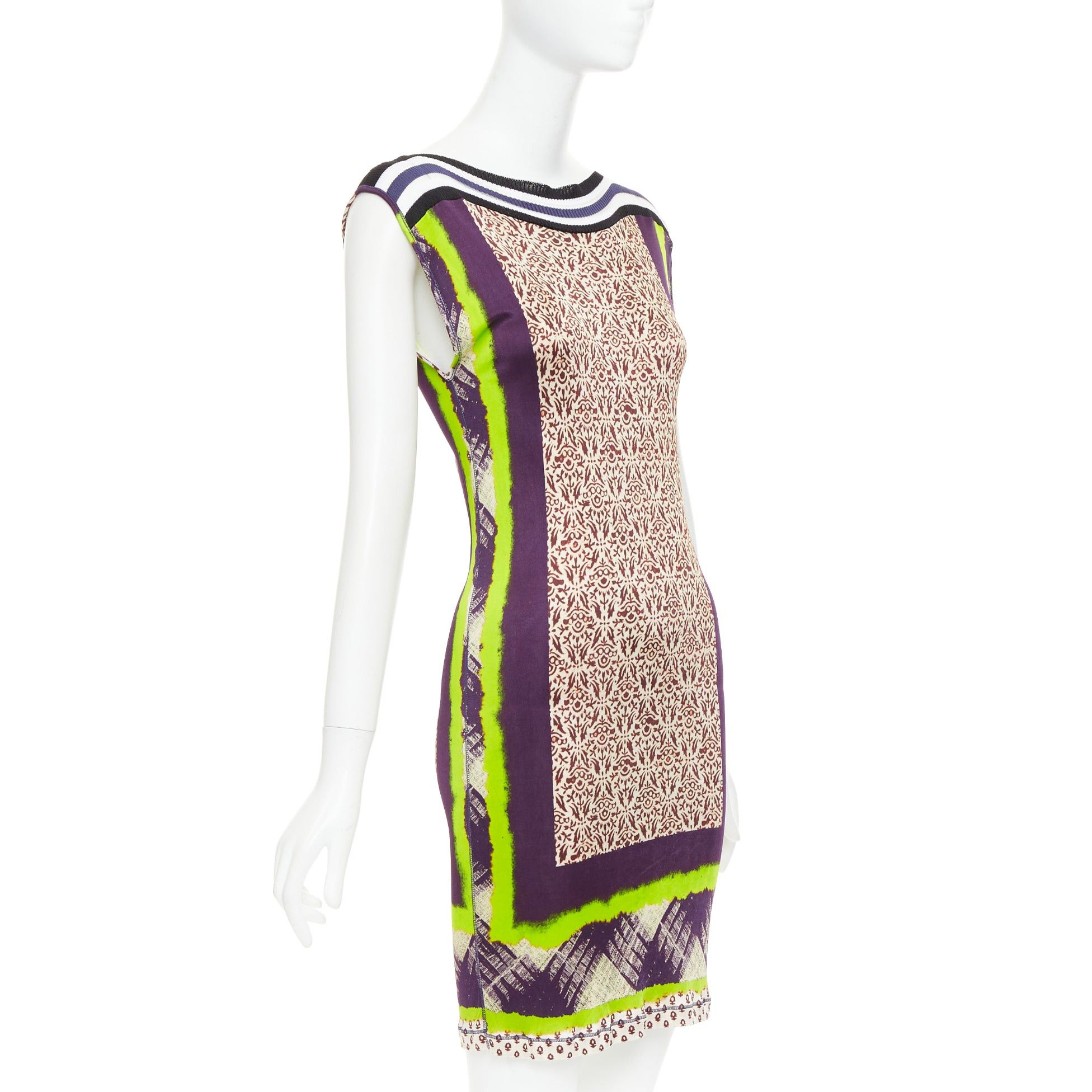 Jean Paul Gaultier JEAN PAUL GAULTIER Soleil Vintage neon purple ethnic scarf print mini dress XS Size S / US 4 / IT 40 - 1 Thumbnail