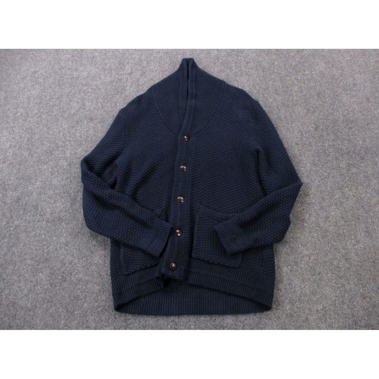 J.Crew J.CREW Sweater Cardigan Womens M Navy Blue Textured Waffle-Knit Thermal Pockets Logo Size M / US 6-8 / IT 42-44 - 2 Thumbnail